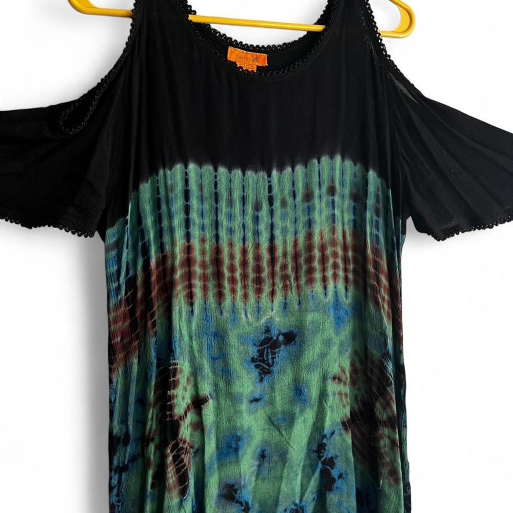Sakkas Cold Shoulder Tie-dye Boho Blouse Women's Large Hippie Festival Chic